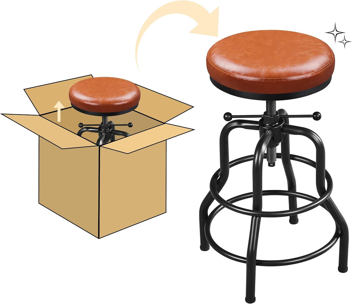 Yaheetech Adjustable Bar Stool 21.5-28" Kitchen Stool Light Brown, 4PCs