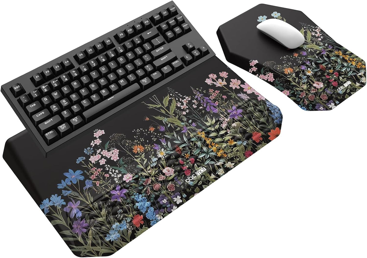 3-in-1 Ergonomic Keyboard Stand with Wrist Rest & Mouse Pad Set, Flower