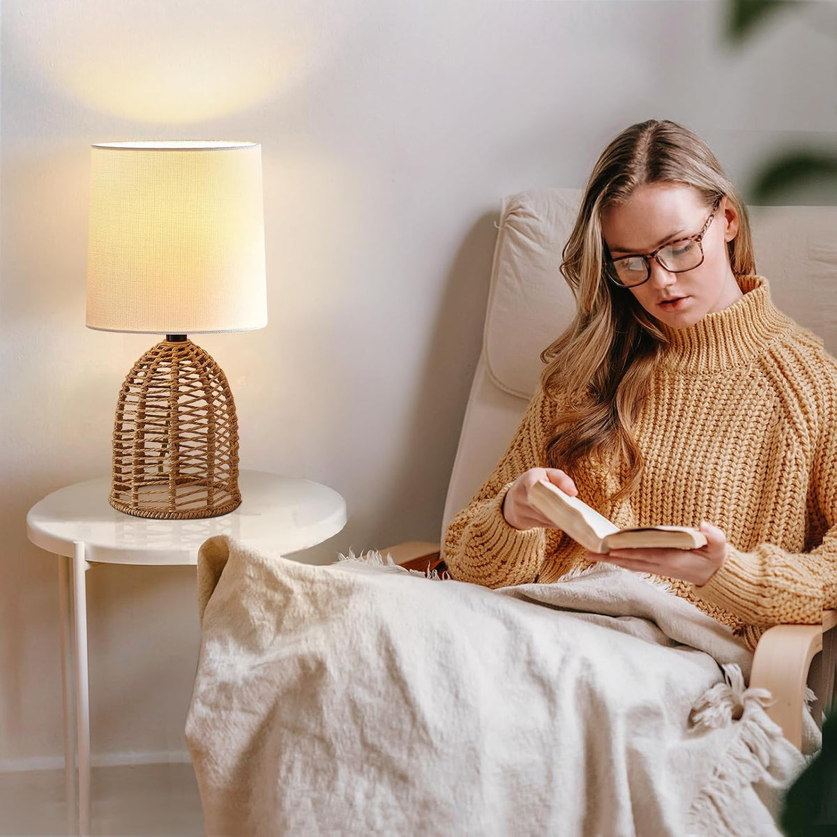 EJIAXIN Rattan Lamp Boho Lamps Set of 2-13.75" Mini Farmhouse Table Lamp...