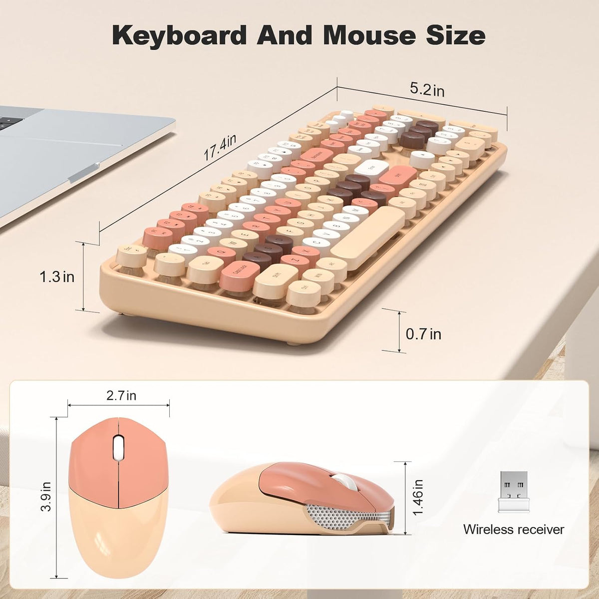 Wireless Keyboard and Mouse Combo, 2.4GHz Retro Full-Size Typewriter Keyboard...