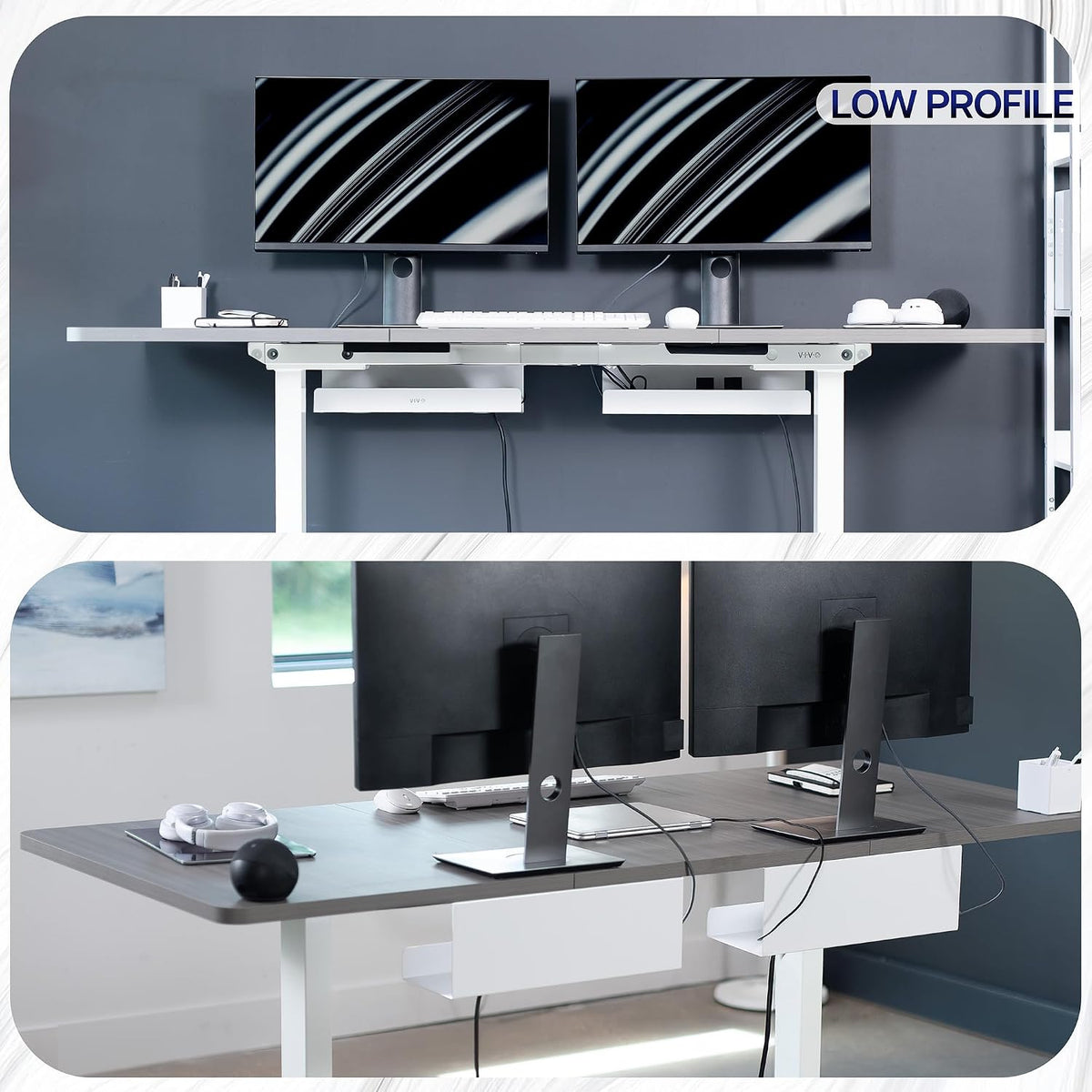 VIVO 2 Pack White 17 inch Extra Deep Cable Management Tray, DESK-AC16-2CW