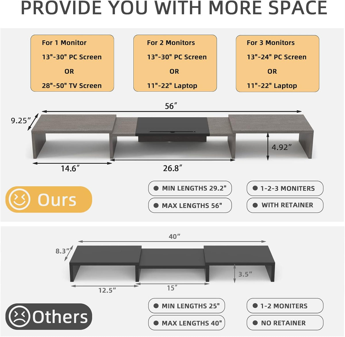 WESTREE Triple Dual Monitor Stand Riser, 56" Extra Long Monitor Stand fo...