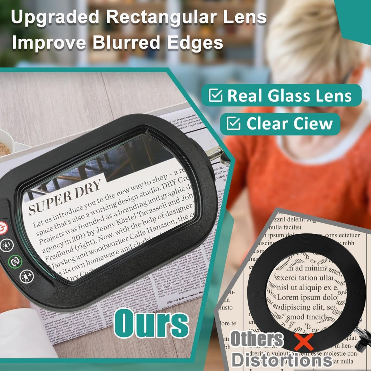IVMAIE 12X Magnifying Glass with Light, Rectangle Real Glass Lens