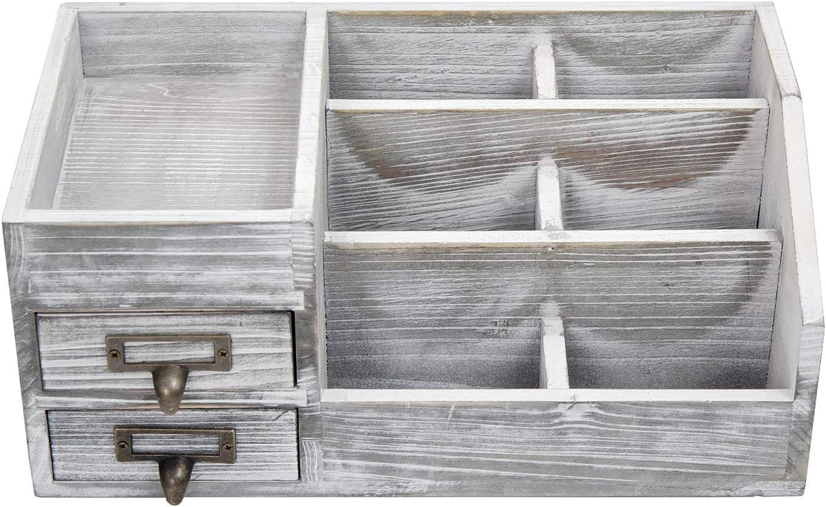 Distressed Rustic Wooden Office Desktop Organizer Wood Shelf Tabletop Home Or...