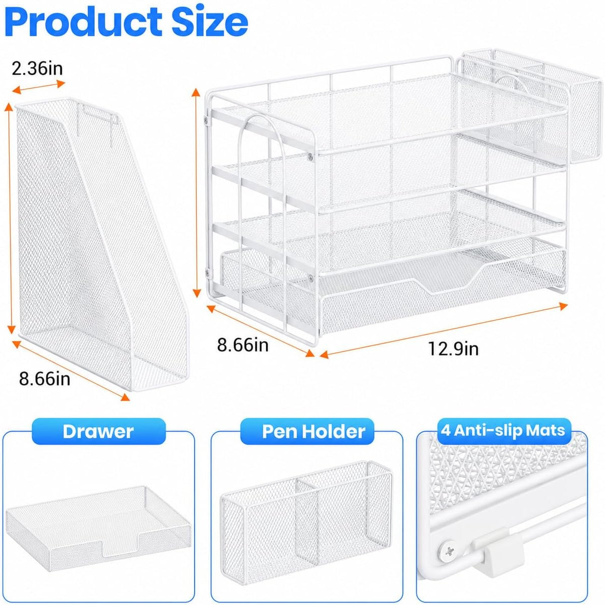 OPNICE Desk Organizers and Accessories, 4-Tier Desktop File Organizer with Dr...