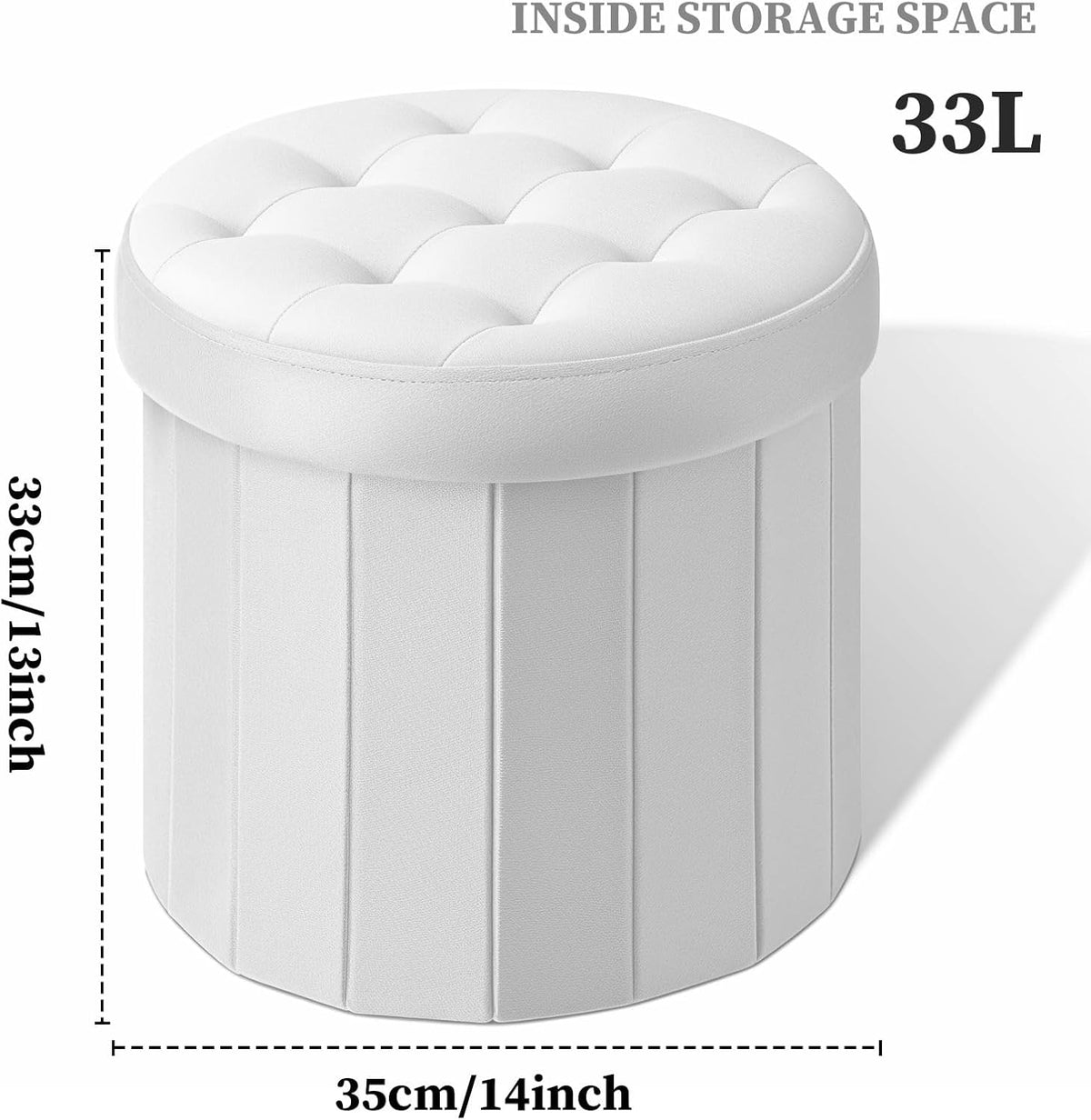 Bsketa Round Storage Ottoman, 14" Folding Velvet Foot Stool Rest,White