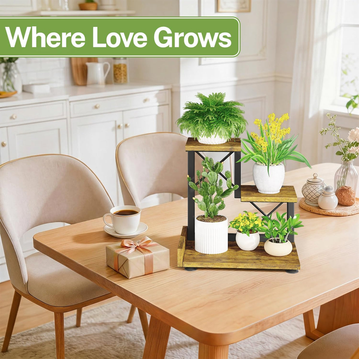 iDavosic.ly Table Top Small Plant Stand, Succulent Holder for Desk, Brown