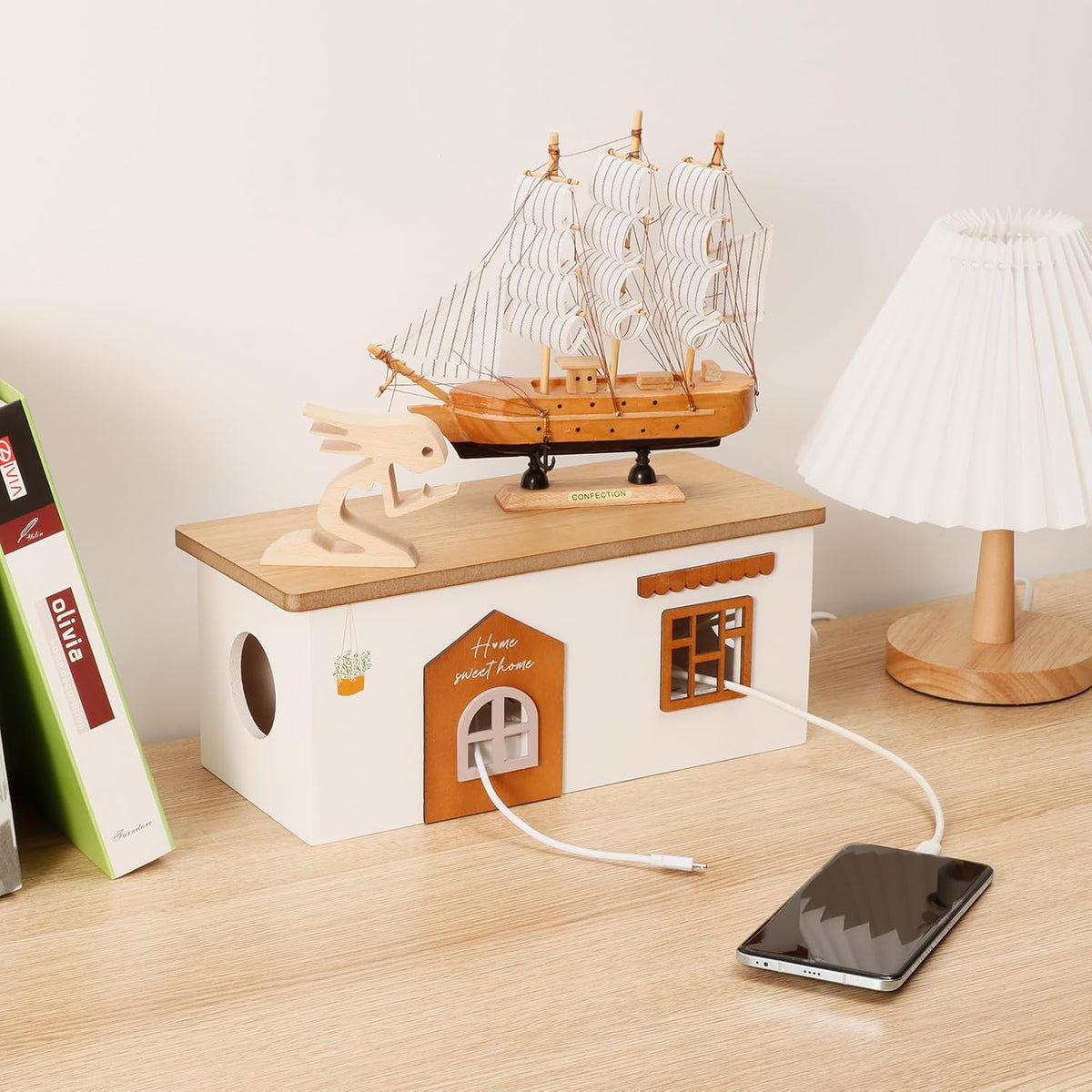 Cable Management Box, Wood Extension Cord Organizer, Handmade Power Strip Box...