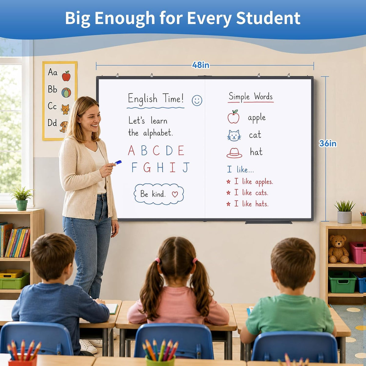 Magnetic Dry Erase White Board 48" x 36" Aluminum Frame Black