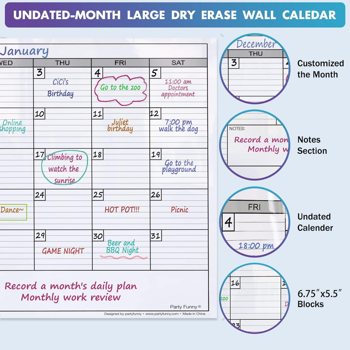 Large Dry Erase Calendar for Wall, 38x50