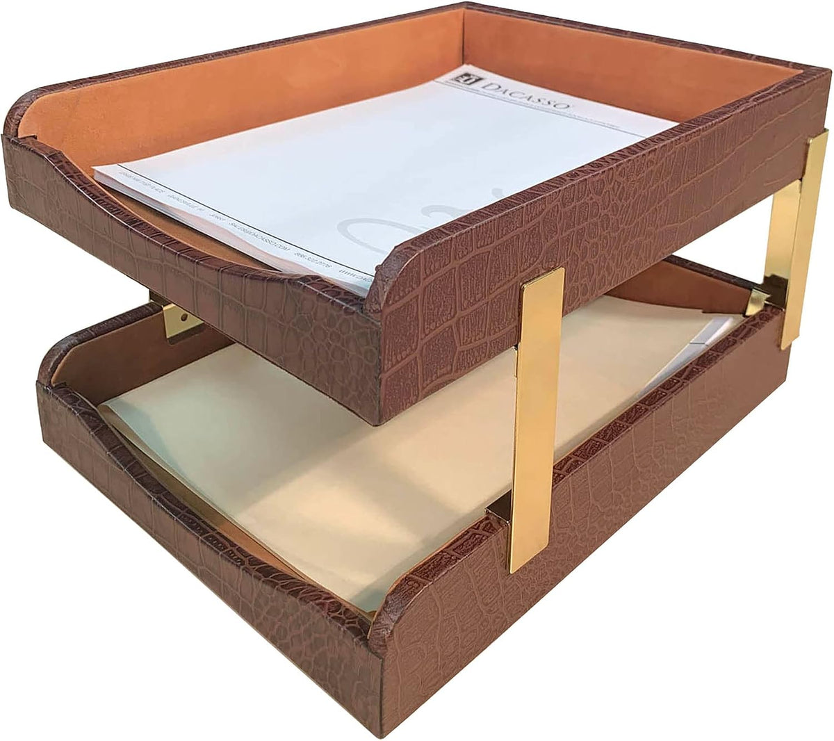 DACASSO Crocodile Embossed Leather Desk Set - Luxury Leather Desk Pad & D...