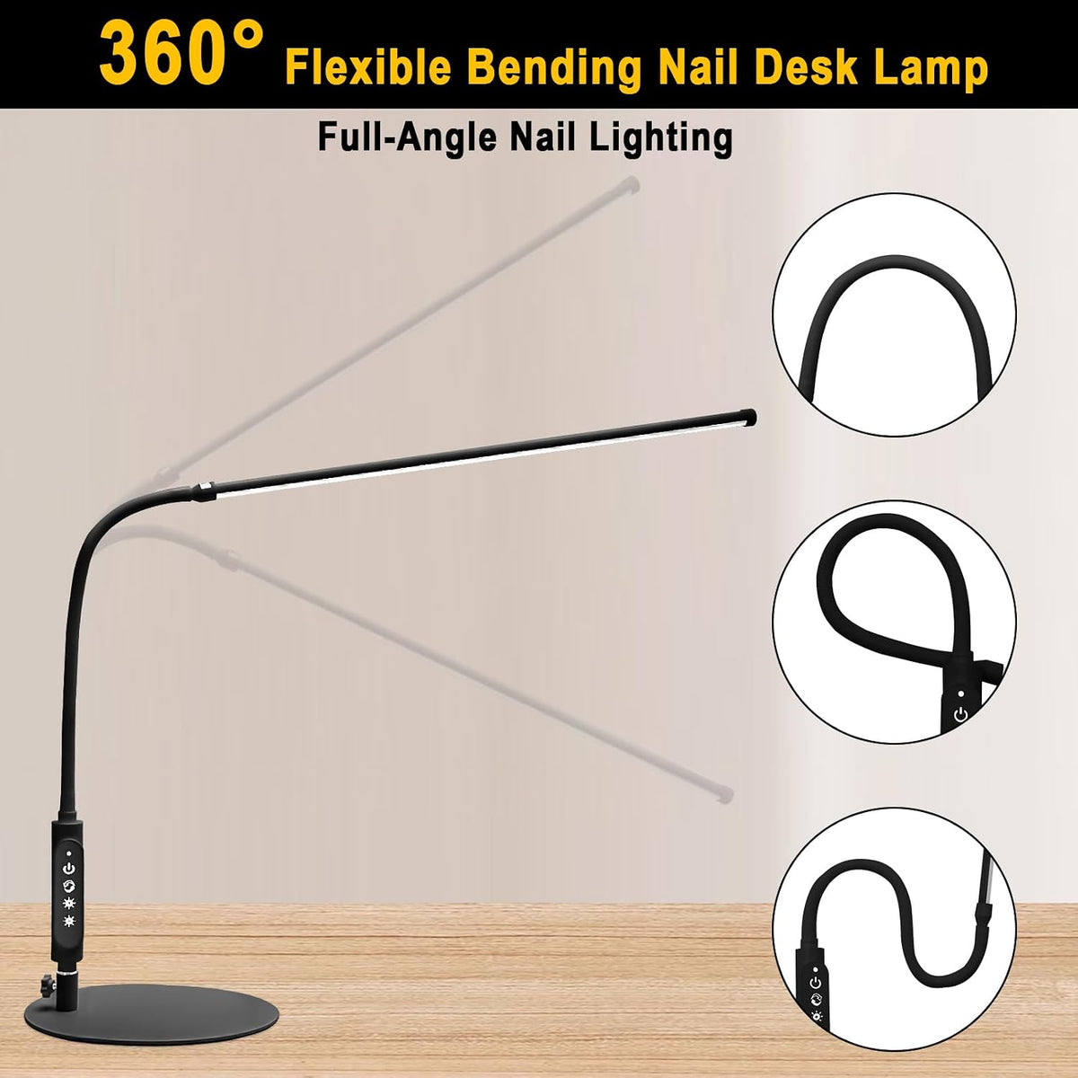 CGBE LED Desk Lamp, 23.6" Nail Light for Desk with Adjustable Gooseneck