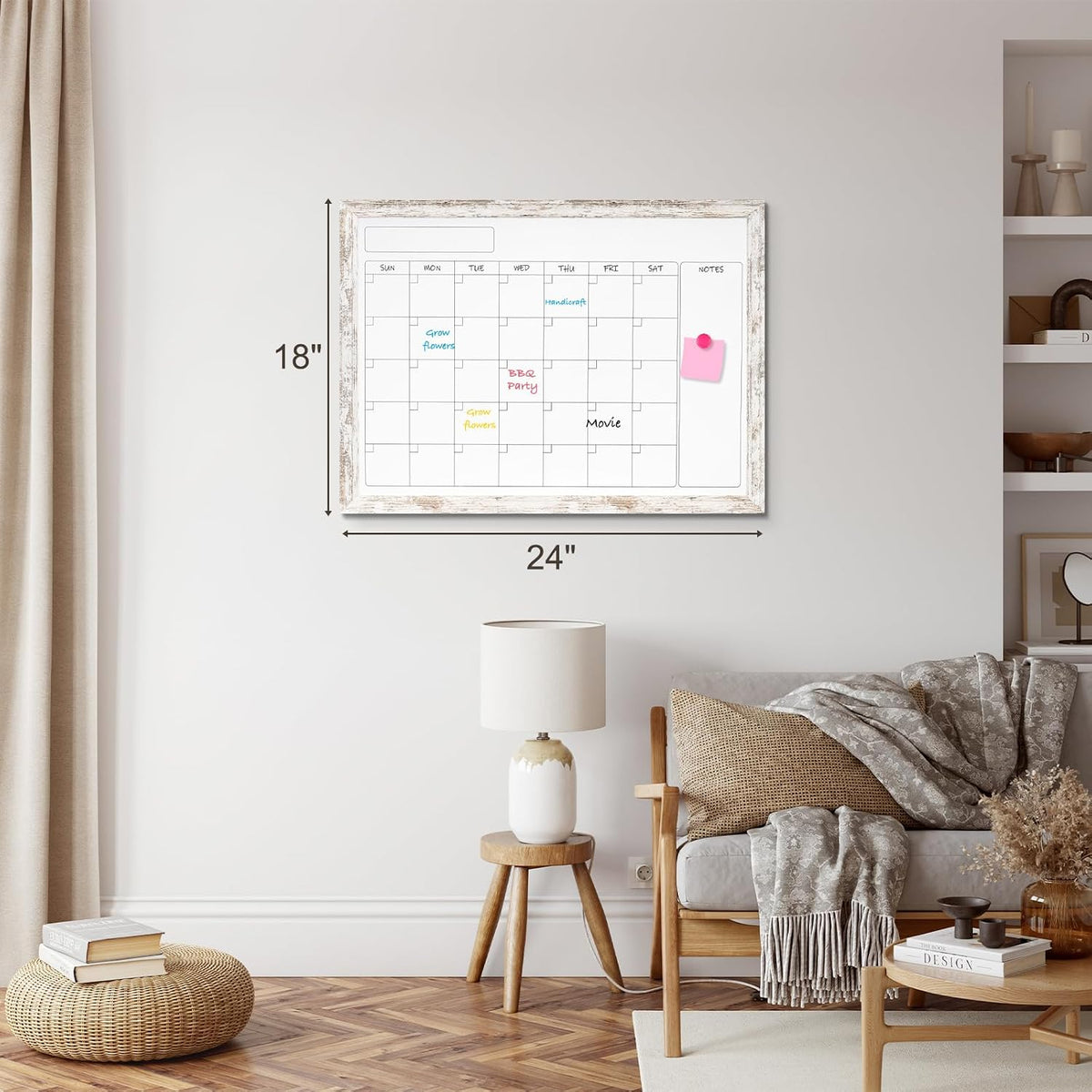 Monthly Dry Erase Calendar Whiteboard for Wall, 24"x18", Rustic Woo...