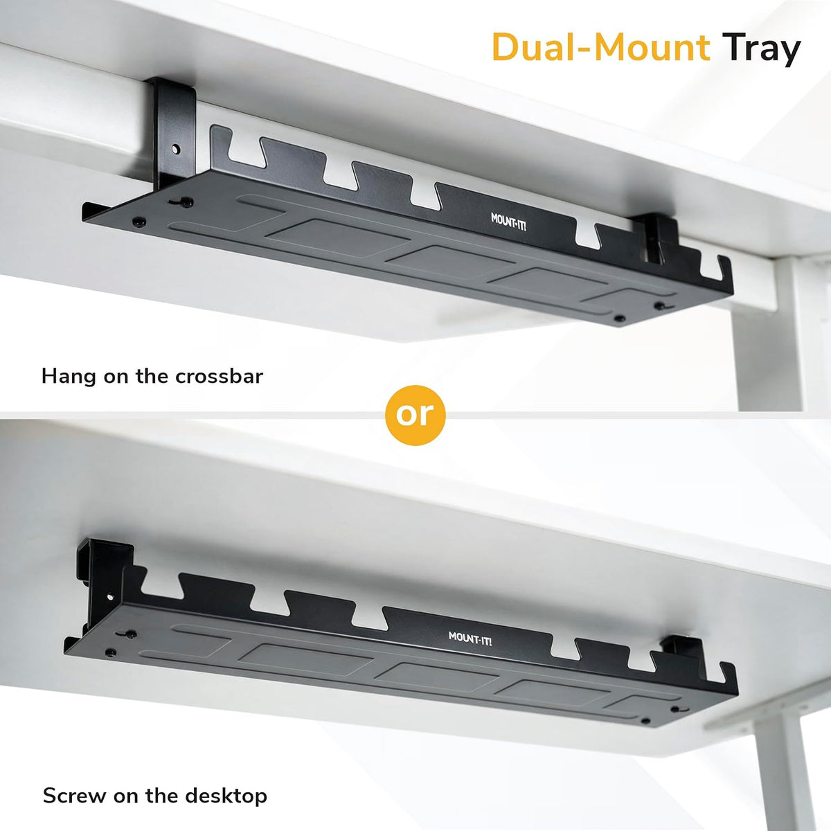 Mount-It! Premium Under Desk Cable Management Tray – 23" Heavy-Duty Stee...
