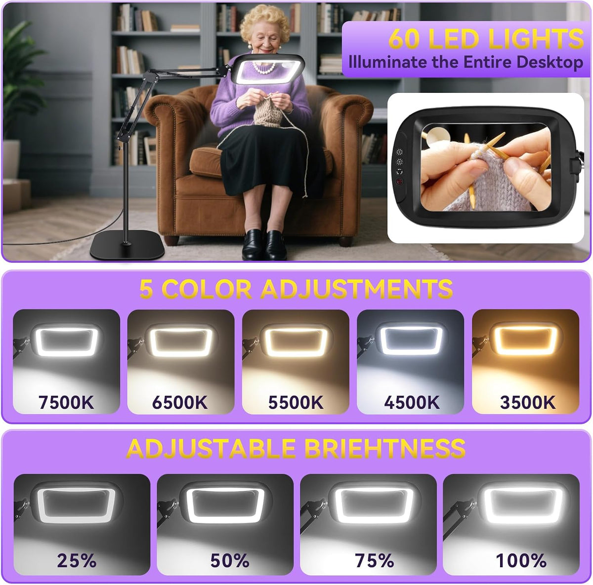 30X 10X Extra Large Floor Magnifying Glass with Light and Stand