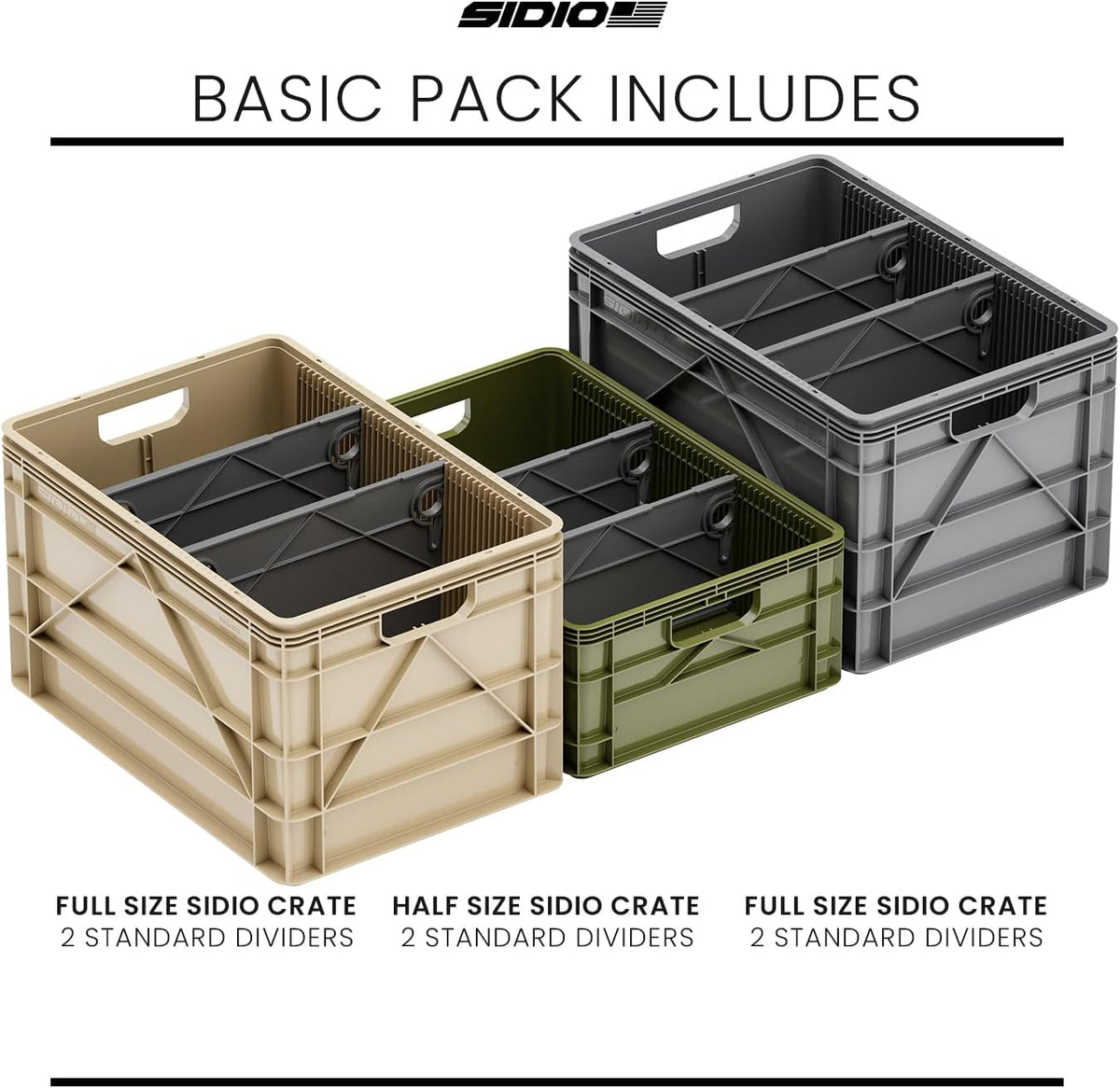 SIDIO Basic Pack, Heavy Duty Stackable Storage Bins, Camo Variety Pack