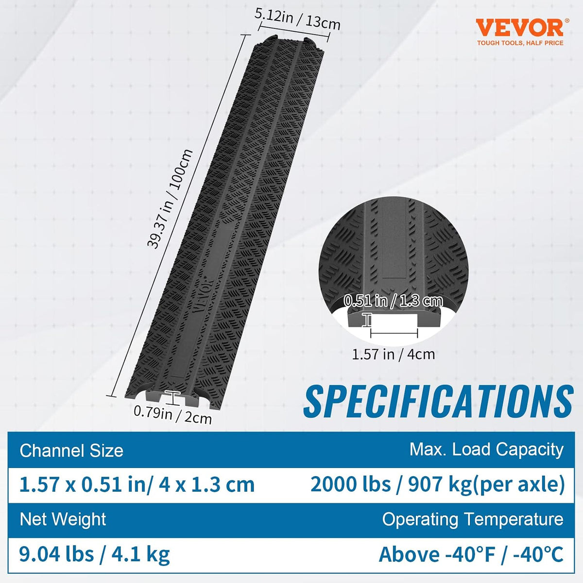 VEVOR 3 PCs Drop Over Cable Cover Ramp, 2,000 lbs/axle Load Capacity, Heavy D...