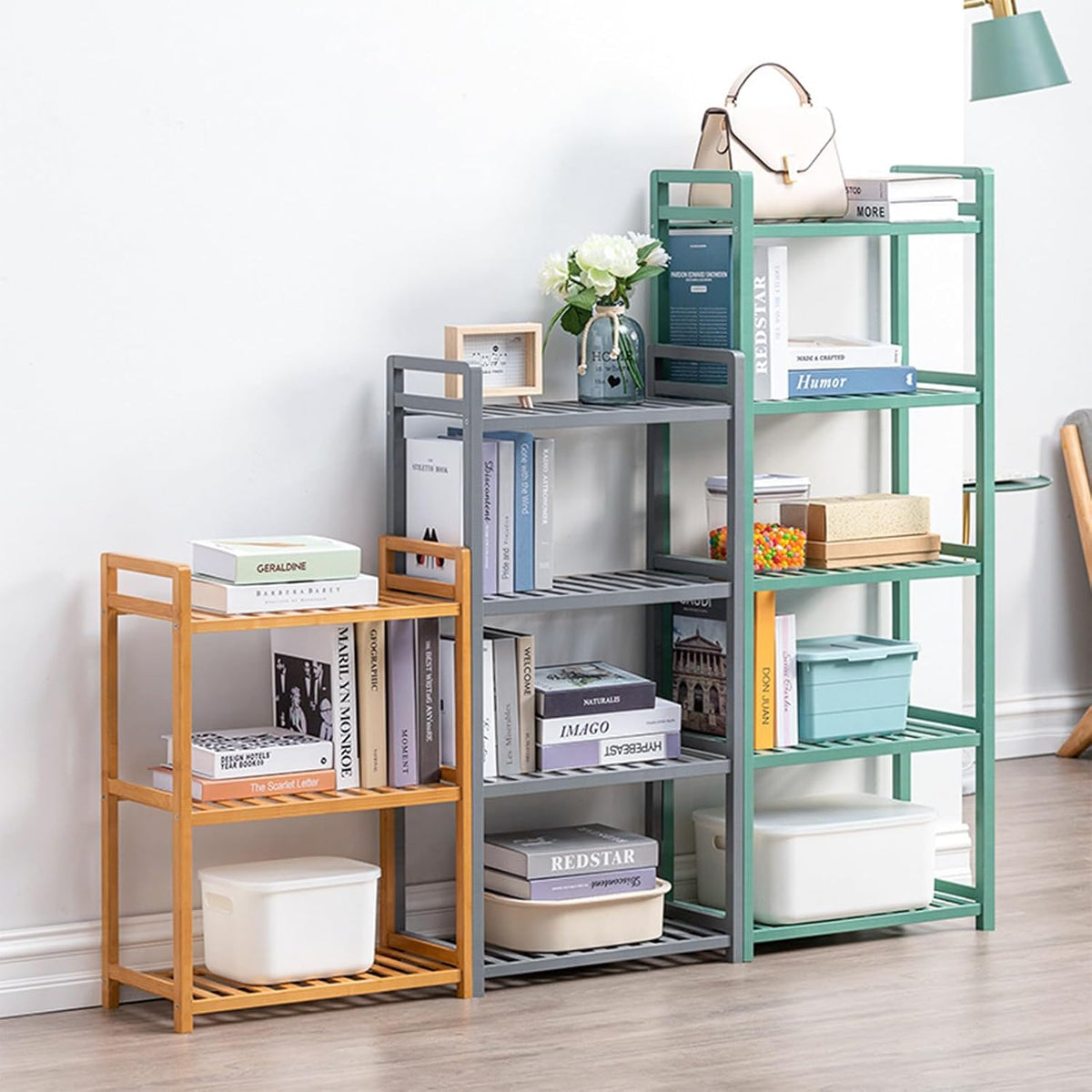 Bamboo Shelf, 3-Tier Bookcase Storage Shelves, Small Book Rack Shelving Unit,...