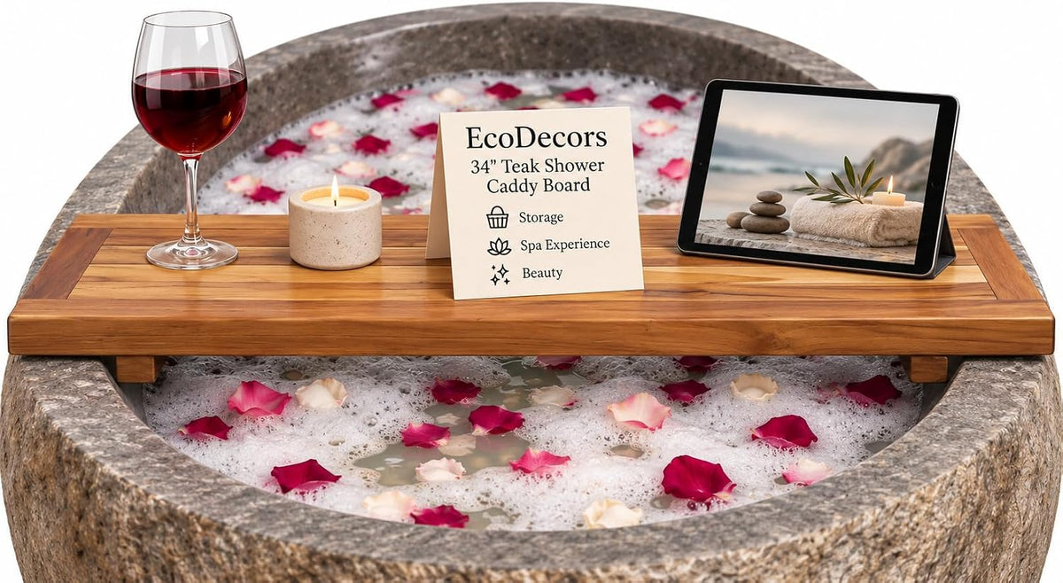 EcoDecors 34" Natural Teak Bath Tray for Tub, Bathtub Table