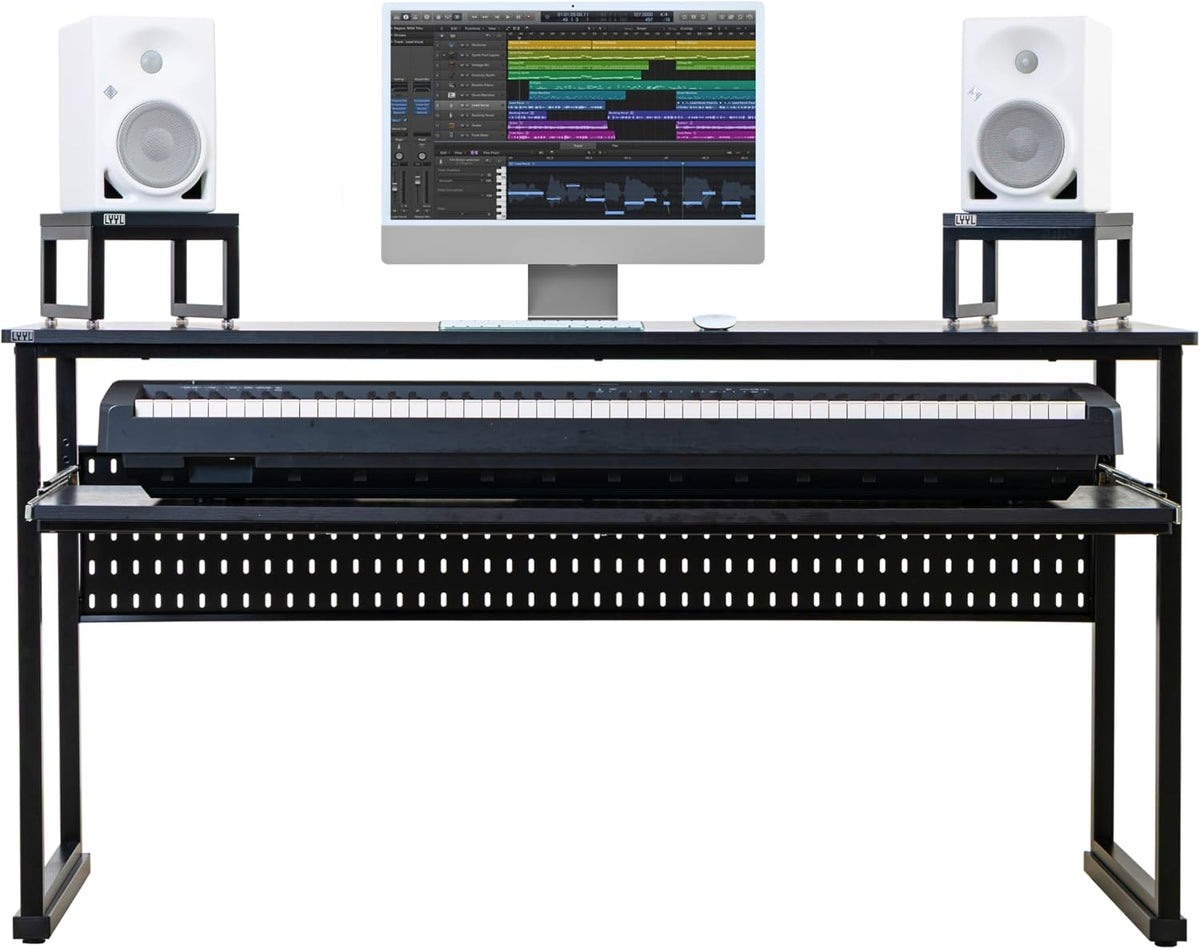 Music Studio Desk with Keyboard Tray and Height Adjustment Bracket, for Full ...