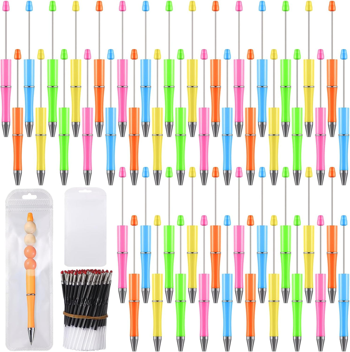 Dispowreath 300 Pcs Beaded Pens Kit Bulk with Refills &Bag, Fresh Colors