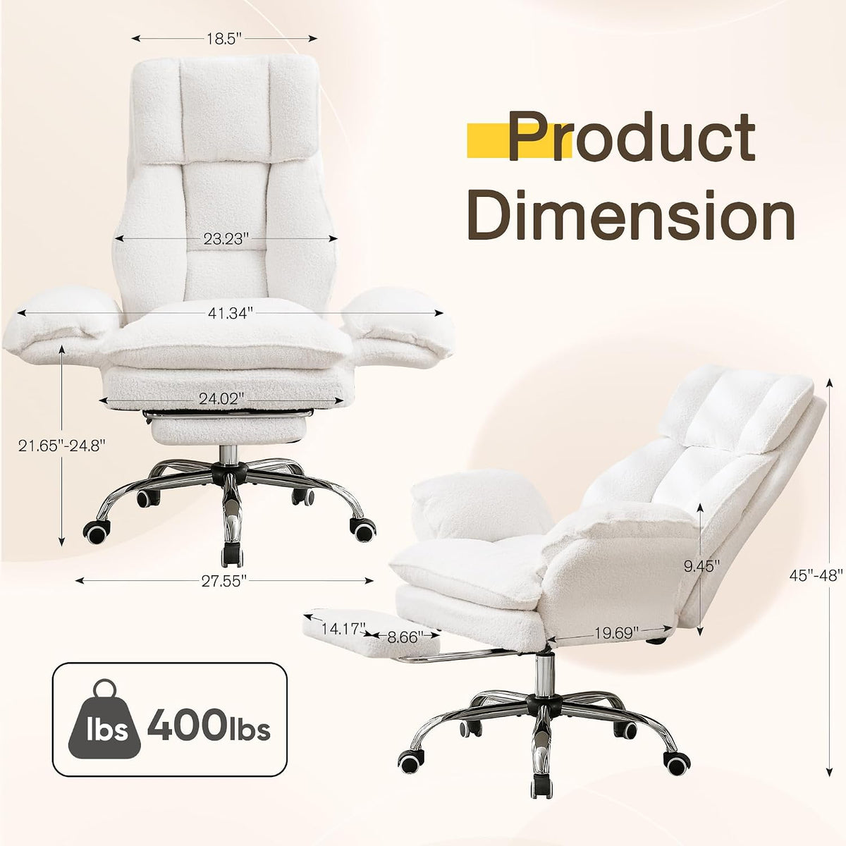 JOMEED Cloud Cross Legged Office Chair with Footrest,Flip Armrest,White