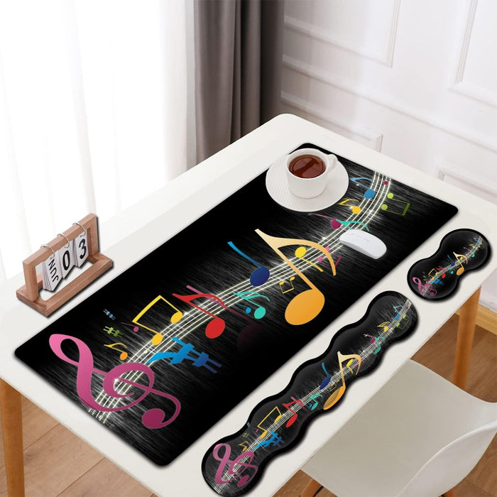 Large Mouse Pad, Extended Gaming Mouse Pad 31.5x11.8 Ergonomic Memory Foam Keyboard Wrist Rest Support,for Home Laptop Working Big Office Desk Pad with Non-Slip Base,Color Music Notes Black Desk Mat