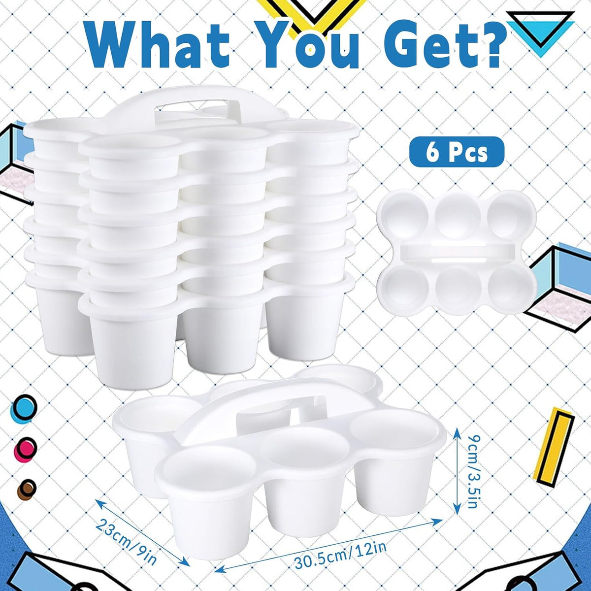 gisgfim 6 Pack Classroom Caddy Organizer with Handle, 6 Compartments, White