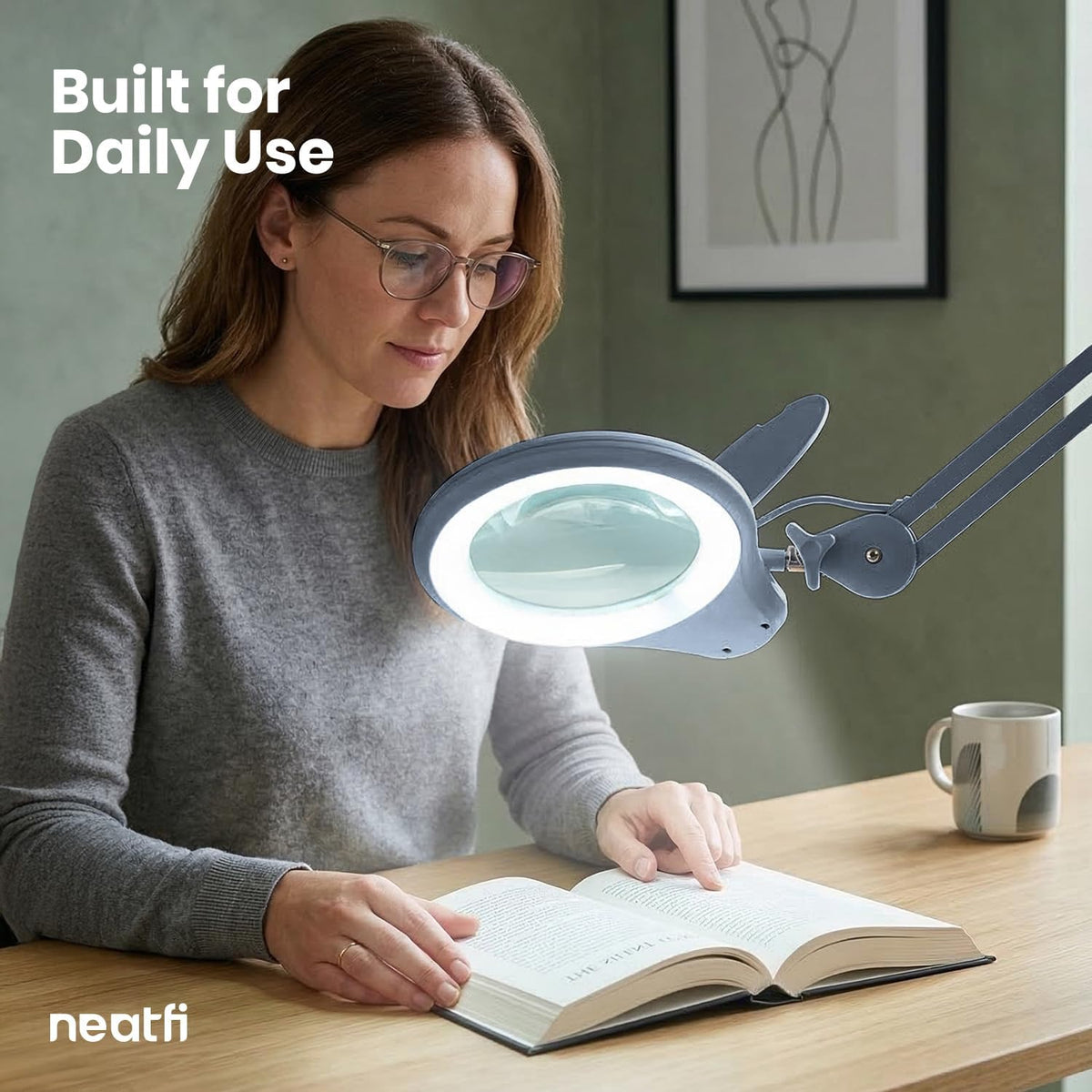 Neatfi LED Bifocal Magnifying Lamp, 1200 Lumens, 5D + 20D Lens (Gray)