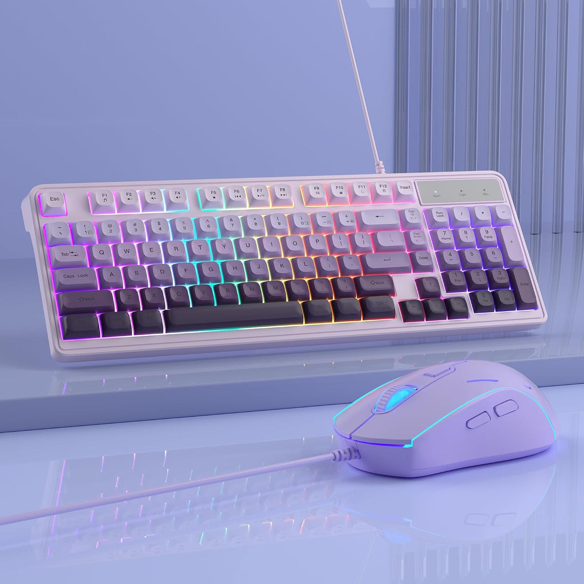 MageGee Gradient Purple Creamy Keyboard and Mouse Combo,MageGee GK980 Wired R...