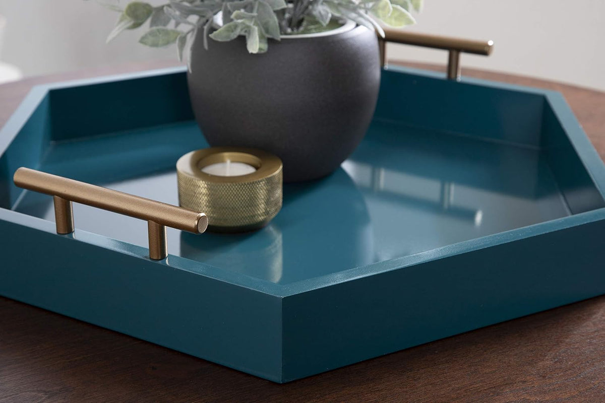 Kate and Laurel Lipton Modern Hexagon Tray, 18 x 18, Teal, Midcentury Decorat...