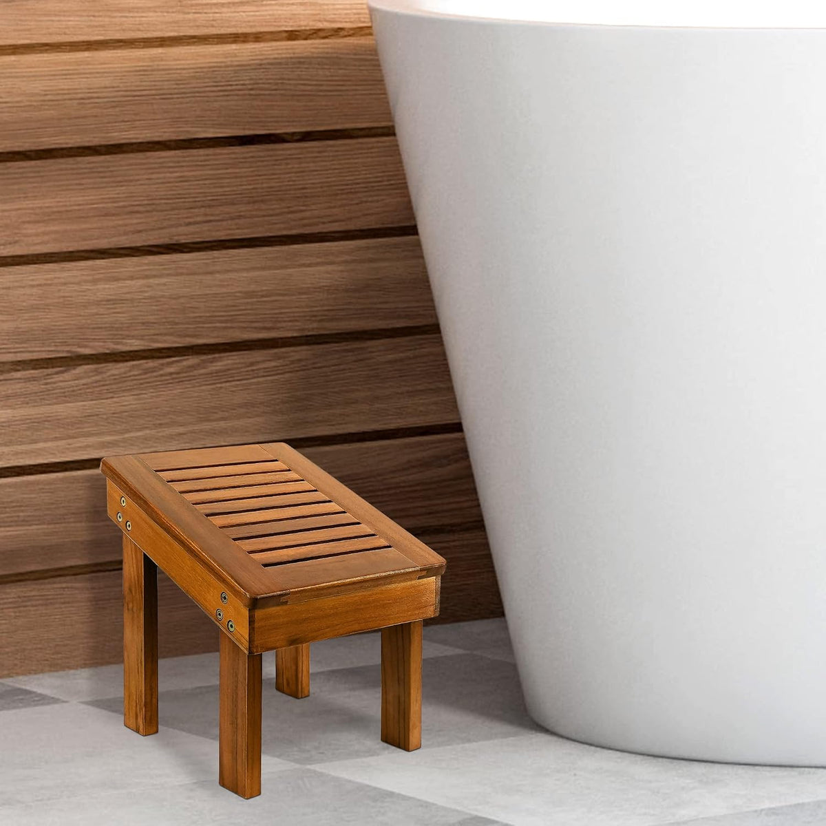 Utoplike Teak Shower Foot Stool for Shaving Legs, Bath Step Rest for Shave