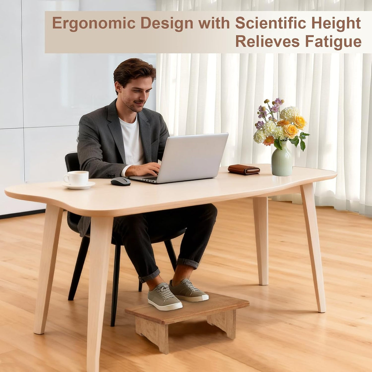 Solid Wood Under Desk Footrest Foot Rest for Under DEST at Work Ergonomic Foo...