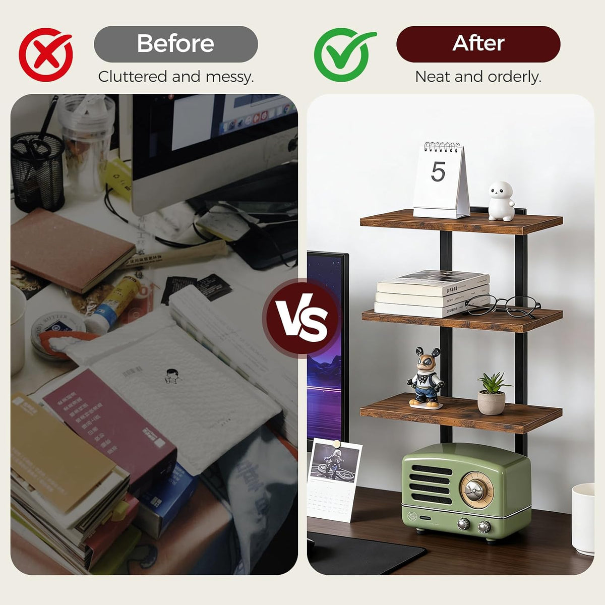 MAHANCRIS Clamp On Desk Organizer, 3-Tier Desktop Bookshelf, Adjustable Desk ...
