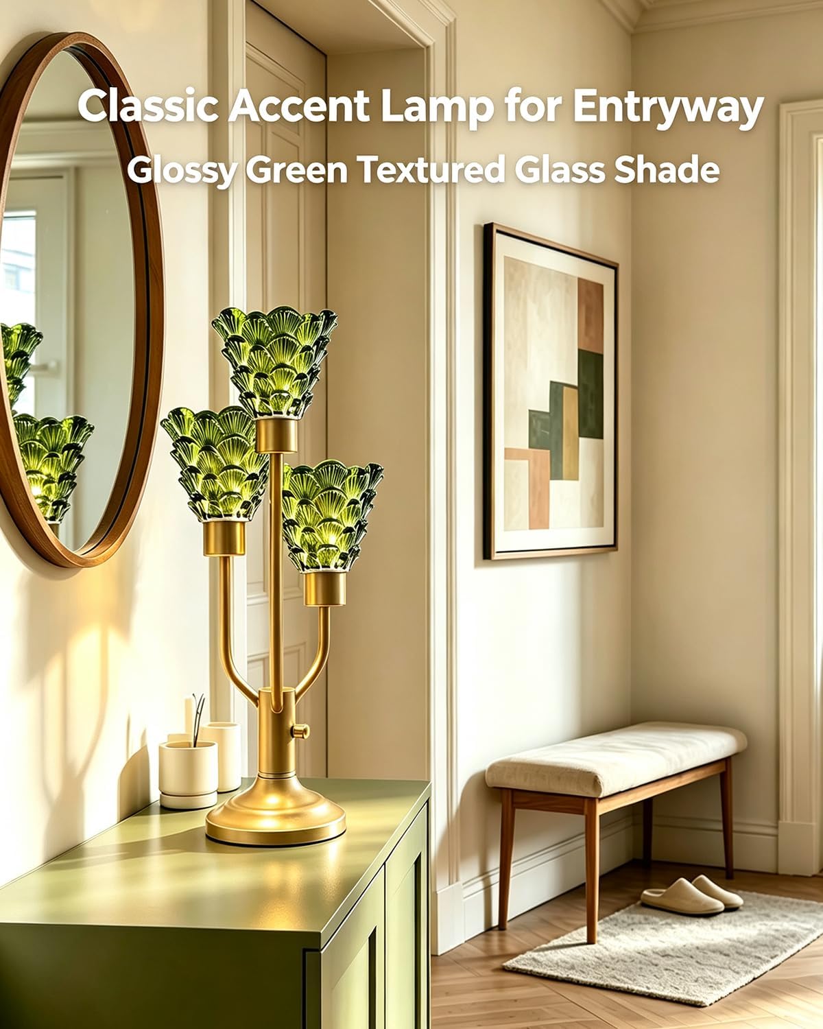 Lightdot Green Glass Mid Century Modern Table Lamp Dimmable Vintage Gift