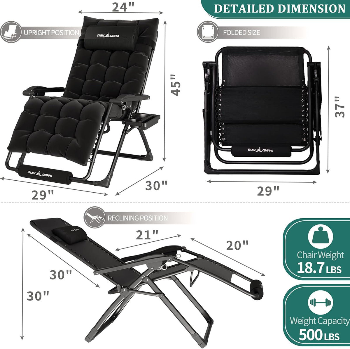 UDPATIO Oversized Zero Gravity Chair Patio Reclining Chairs with Cushion