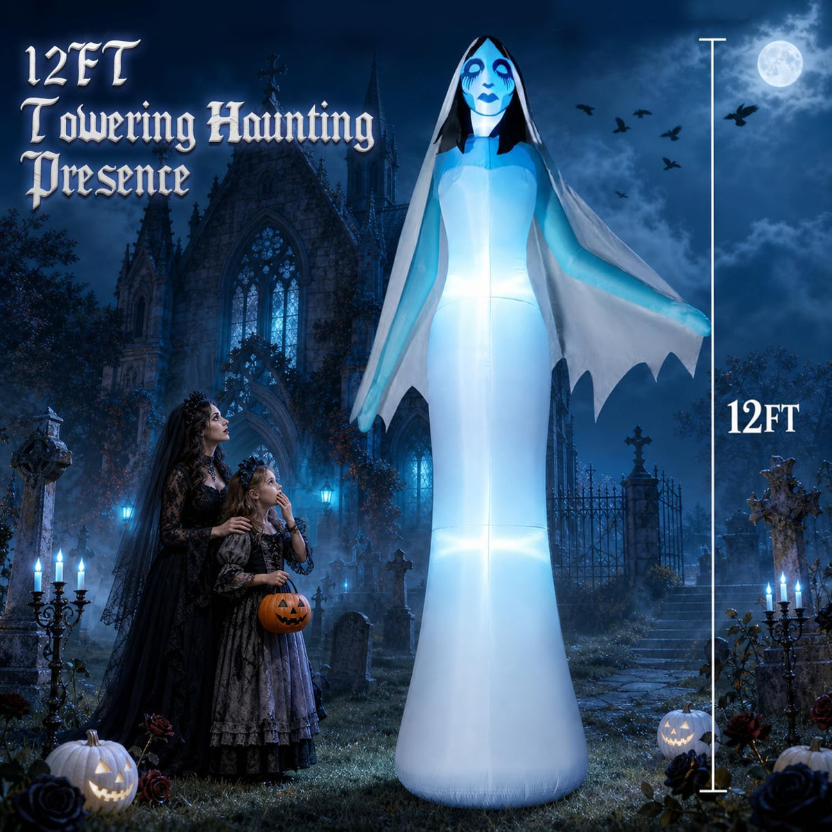 zukakii 12FT Giant Halloween Inflatables Ghost Bride with Built-in Whole-Body...