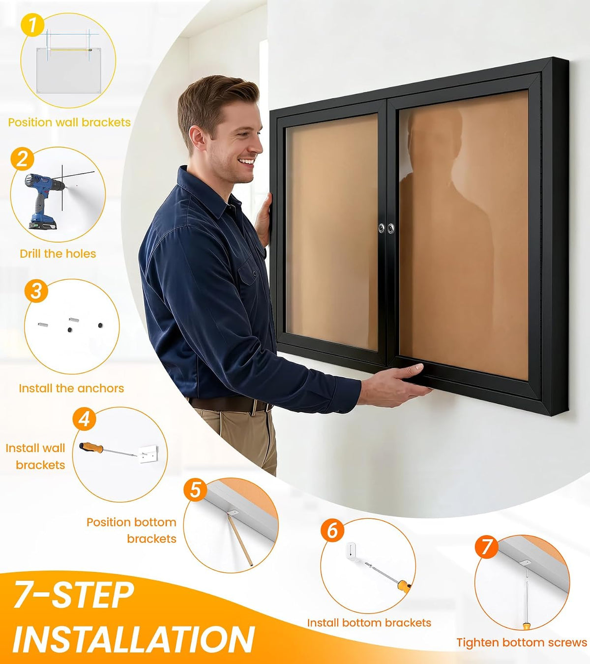43x31 in Enclosed Bulletin Board Outdoor Cork Board Display Case, Black