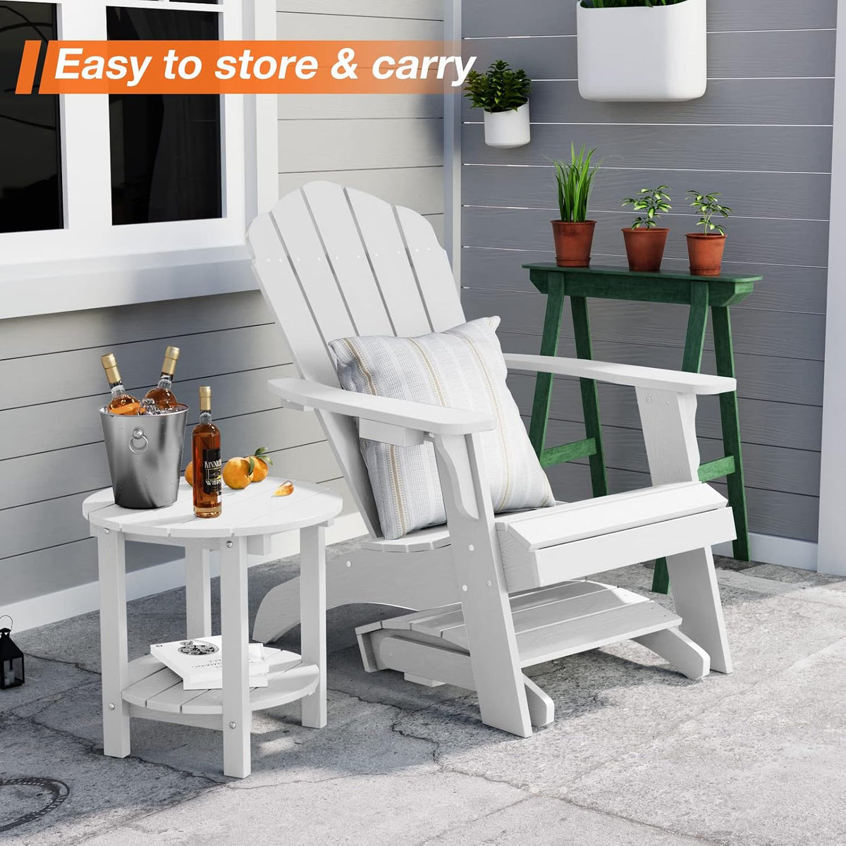 YEFU Folding Adirondack Ottoman Outdoor Set of 2, White