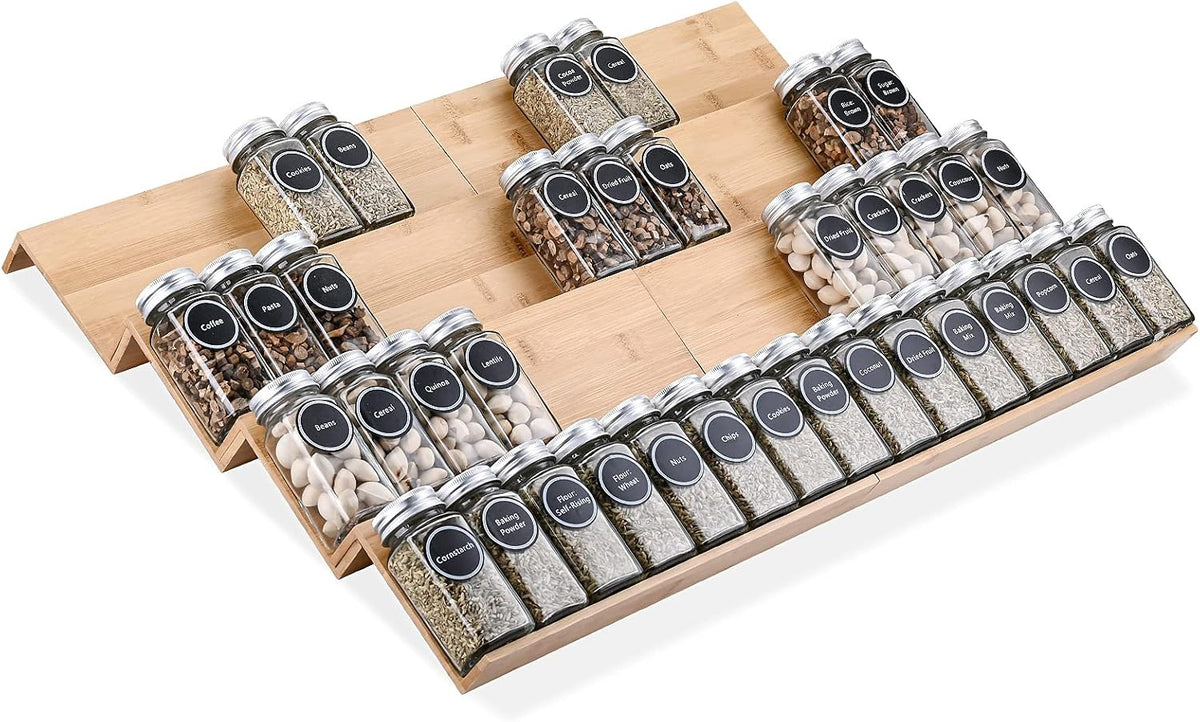 Mulush Bamboo Spice Rack Tray - Spice Drawer Organizer for Kitchen Cabinets S...