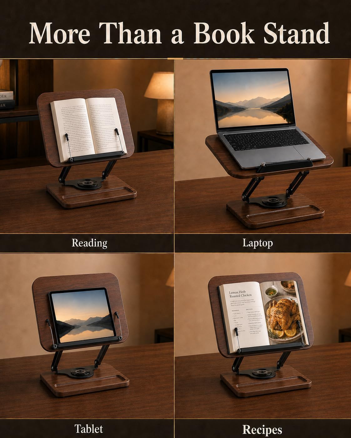 Adjustable Book Stand, Book Holders for Reading Hands Free