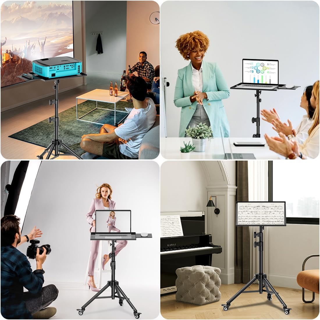 Projector Stand with Wheels, Laptop Tripod from 29" to 69" with Mou...