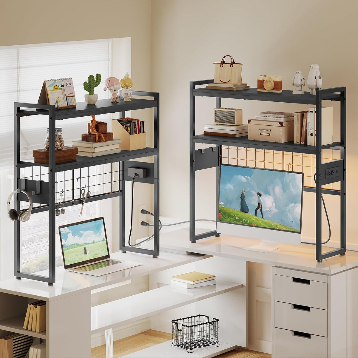 HOOBRO Desktop Bookcase, 2-Tier Office Desktop Organizer, 29.9" Wooden S...