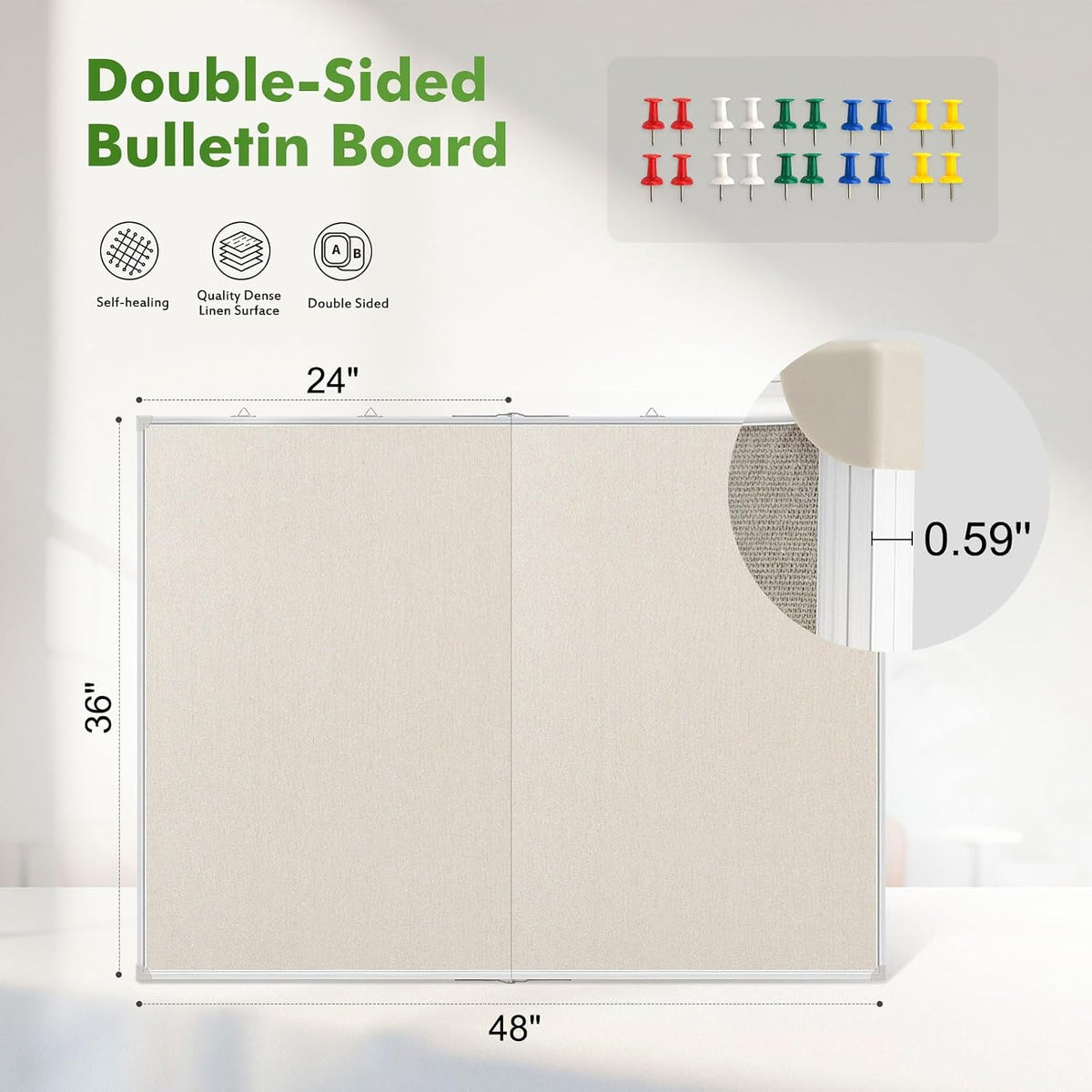 Double-Sided Large Foldable Cork Board with Linen, 48" x 36"