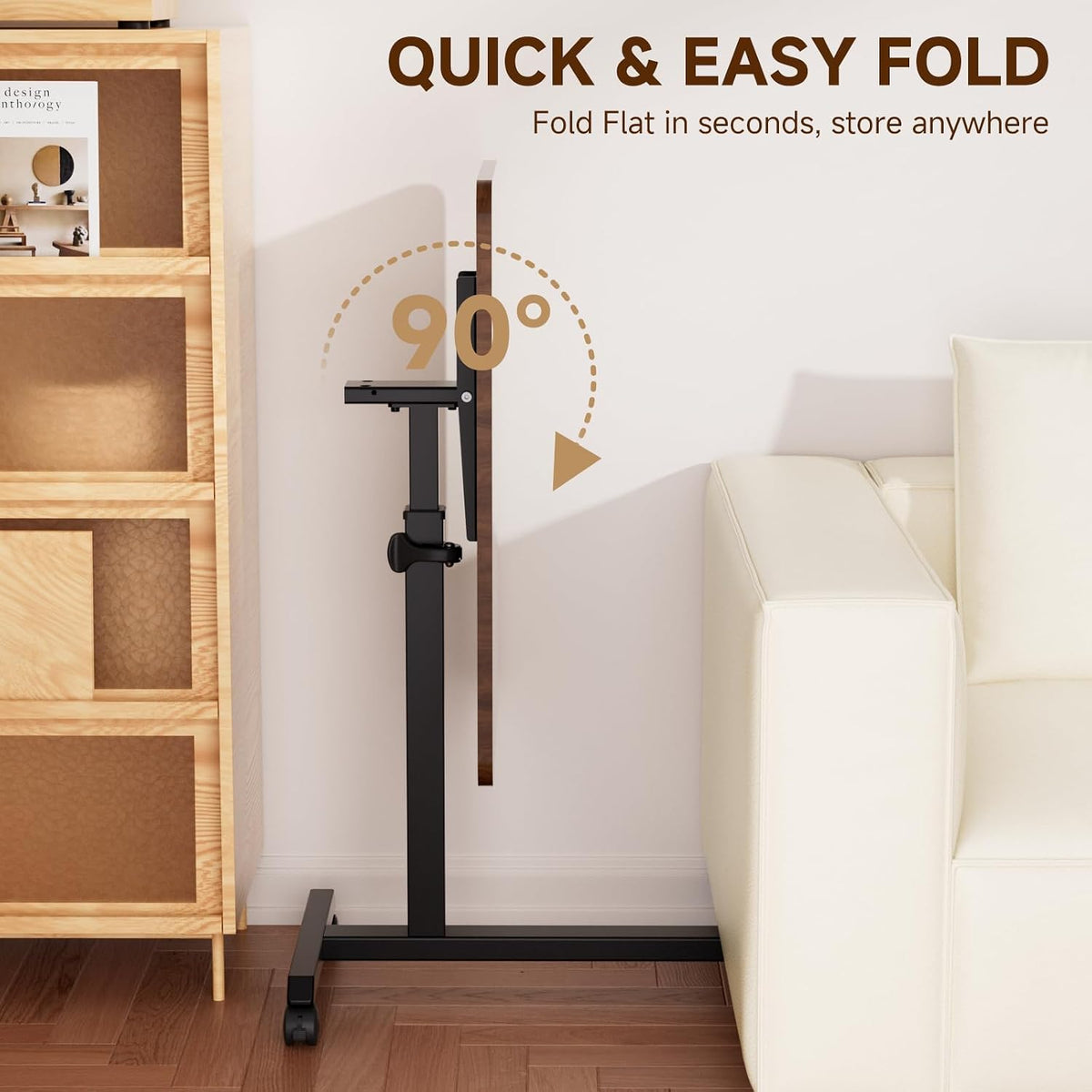 COMHOMA Adjustable Overbed Bedside Table with Lockable Wheels, Foldable Mobil...