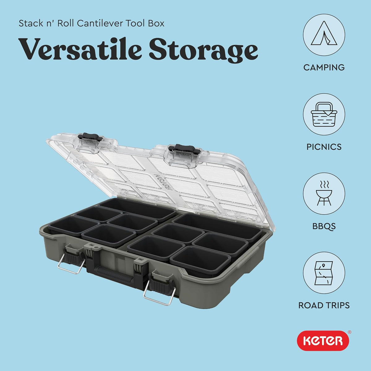 Keter Stack N' Roll Camping Gear Organizer, Portable Storage Organizer