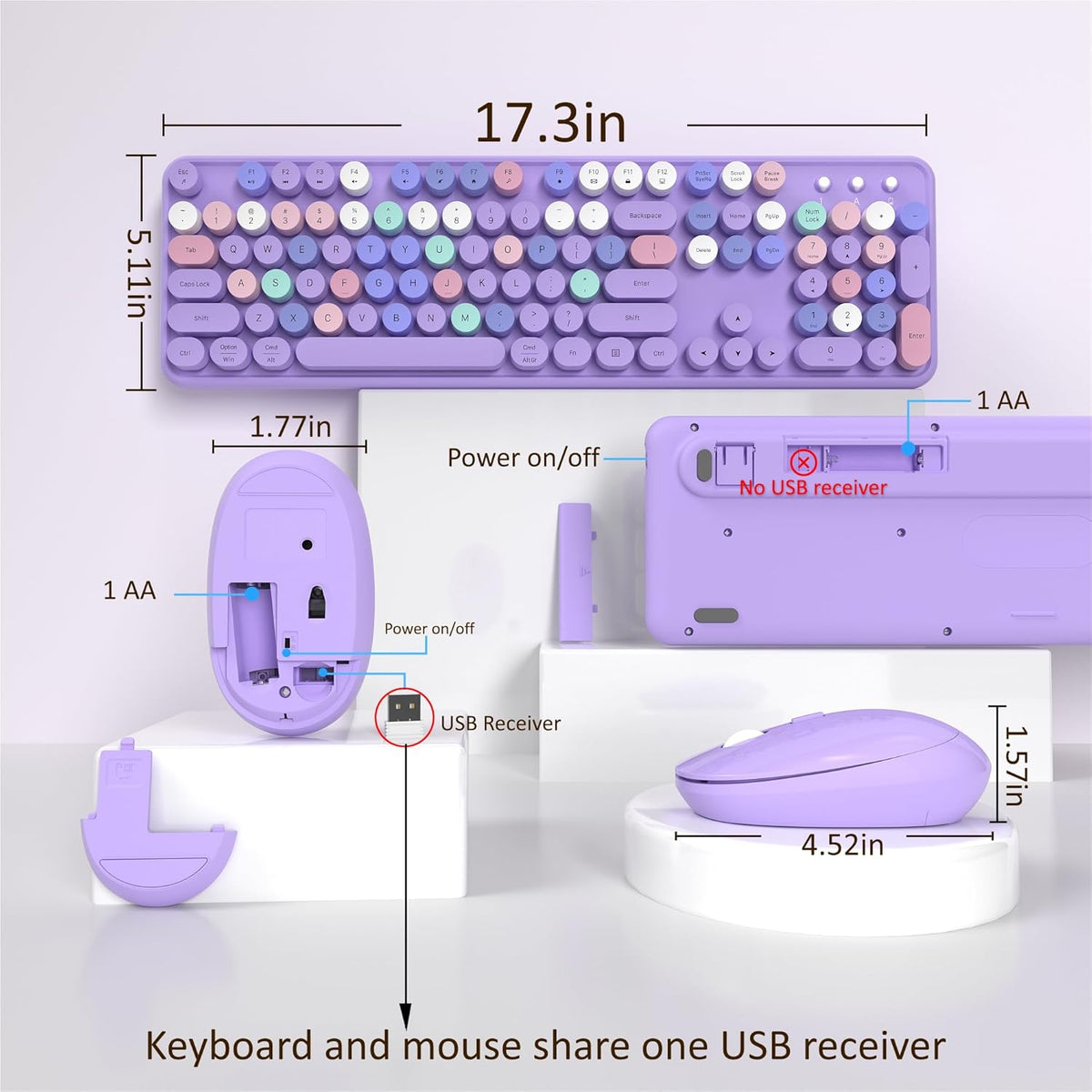 Links9+ Colorful Wireless Keyboard and Mouse Combo (Purple Colorful)