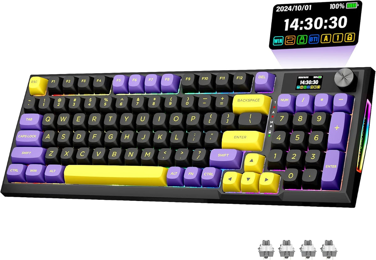 Redragon K725L Wireless Mechanical Keyboard with Screen and Knob, Purple
