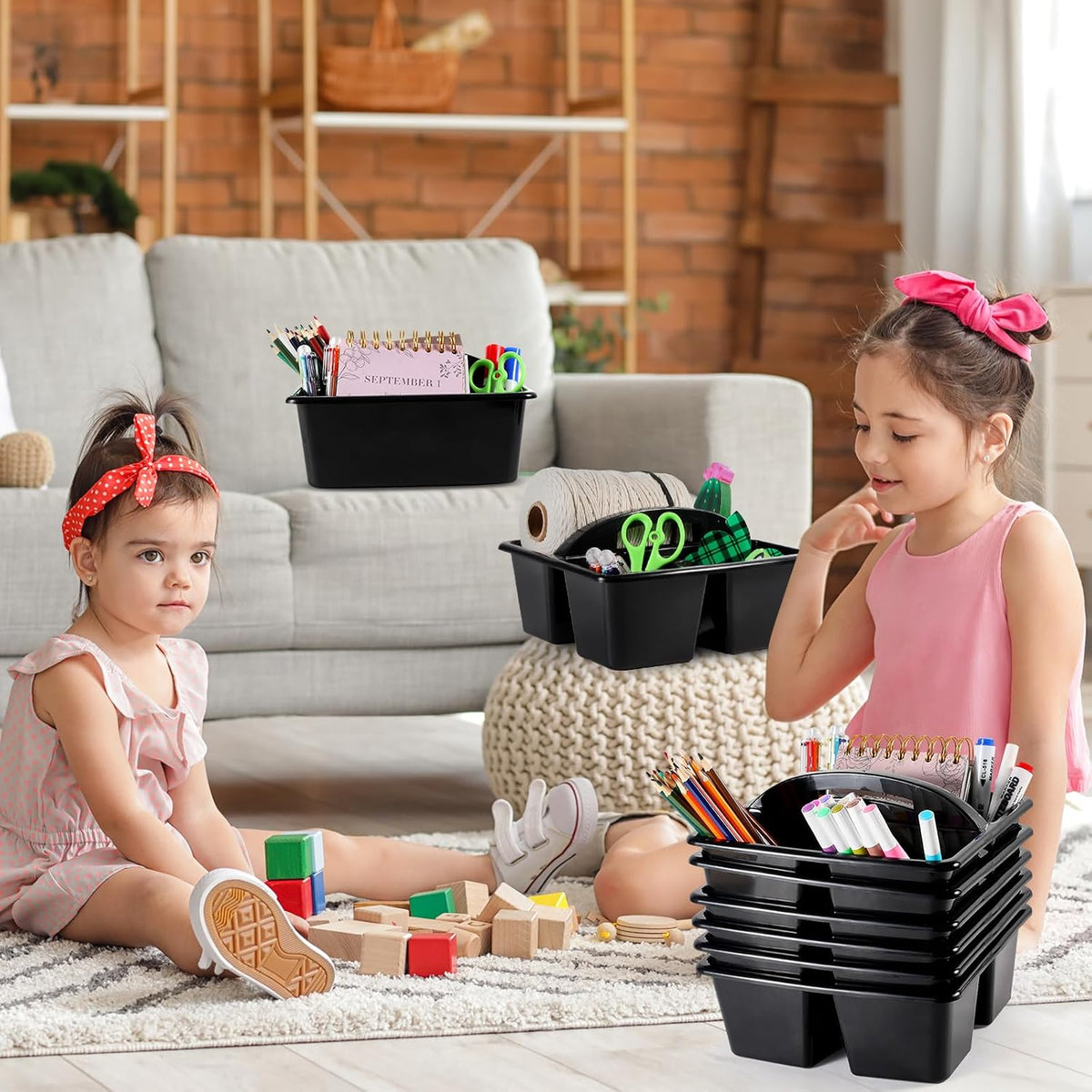 6 Pack Classroom Caddy with Handle Plastic Storage Caddy Organizer with 3 Com...