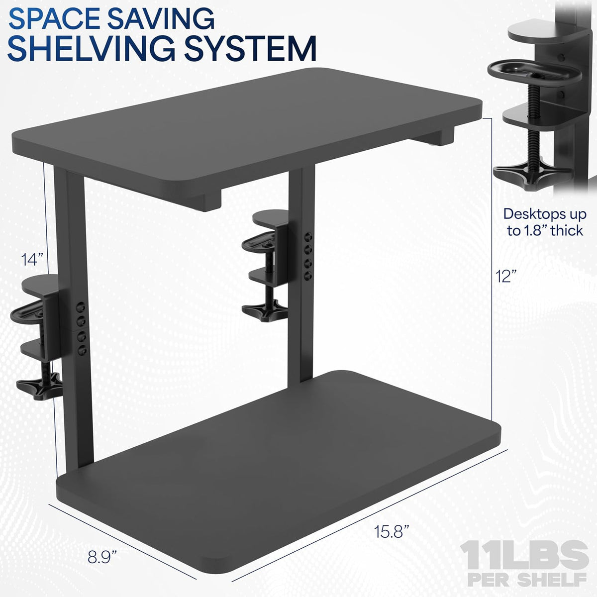VIVO Black Clamp-on 16" Flexible Shelving Unit, DESK-SHELF2CS